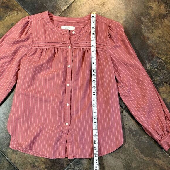 Loft Women’s Button Down Long Sleeve Blouse Pink White Size Small - Picture 5 of 10